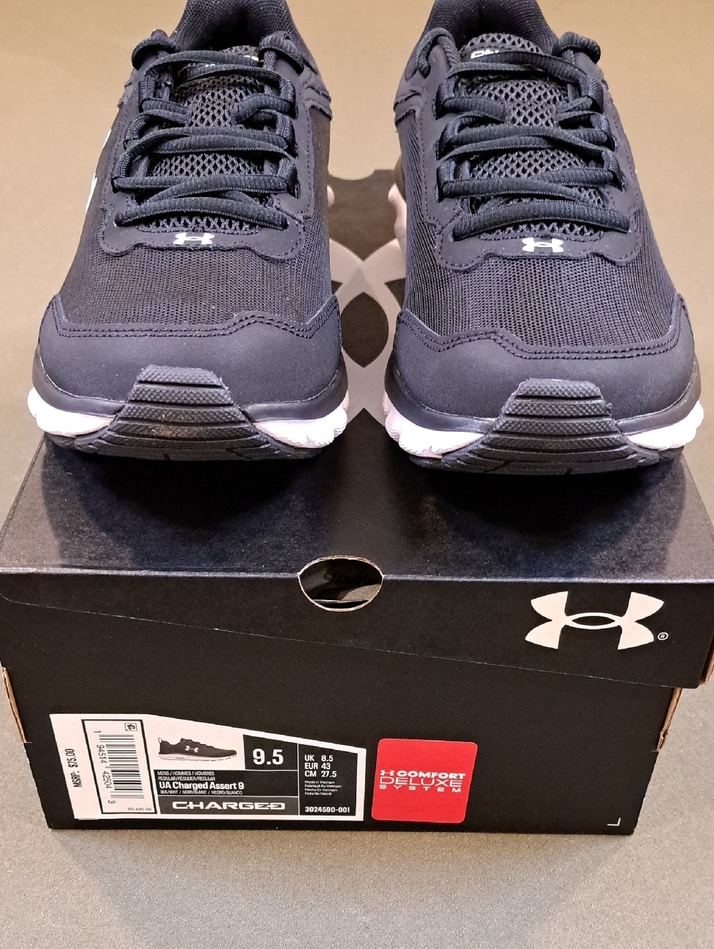 Under Armour Charged Assert 9 Running Shoes - Color: Black/White - Size: 9.5 - Picture 3 of 9